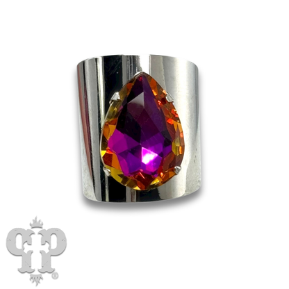 Rhinestone teardrop adjustable base statement ring