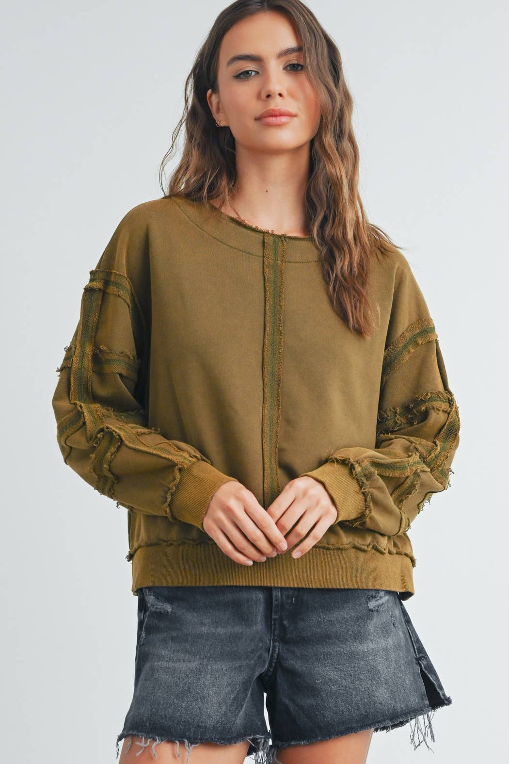 Washed French Terry Round Neck Pullover Sweatshirt