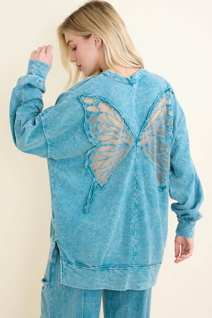 Mineral Wash Butterfly appliques Top