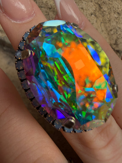 WETSTONE: AB/Opal Antique Silver Liz Taylor Ring