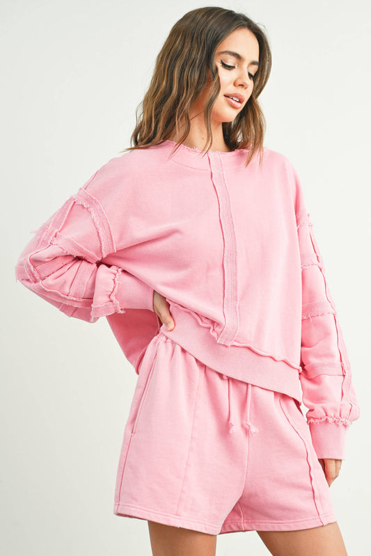 Washed French Terry Round Neck Pullover Sweatshirt