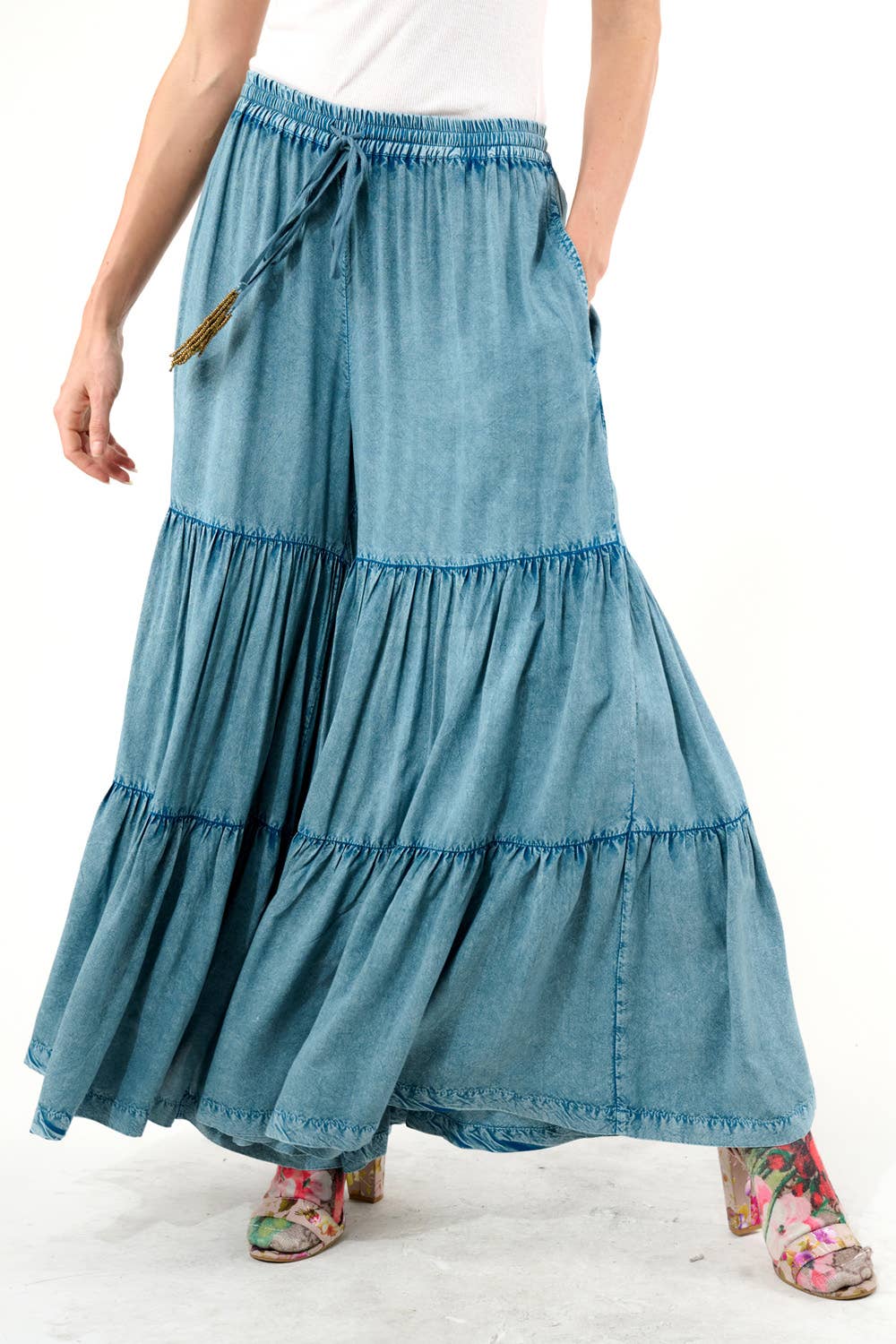 Dream Denim Wash Tiered  Pants