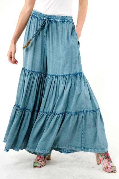 Dream Denim Wash Tiered  Pants