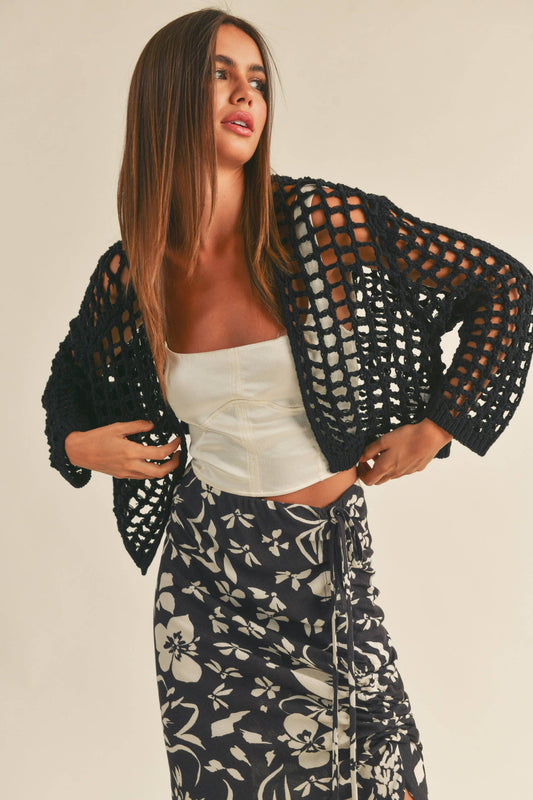 CROCHET KNIT CROP CARDIGAN