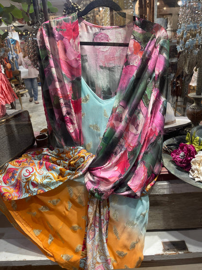 Rose/Paisley High low Satin Kimono