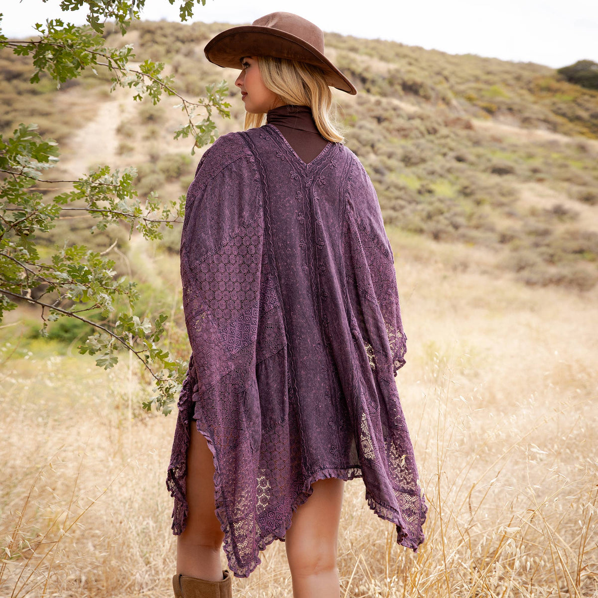Boho Lace Embroidered V-Neck Asymmetrical Kaftan Top