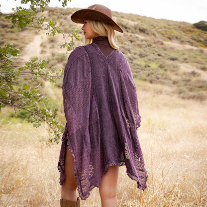 Boho Lace Embroidered V-Neck Asymmetrical Kaftan Top