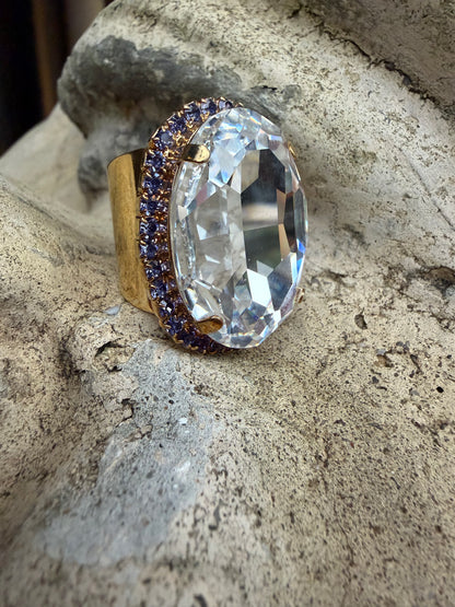 WETSTONE: Clear with Tanzanite Trim Liz Taylor Ring
