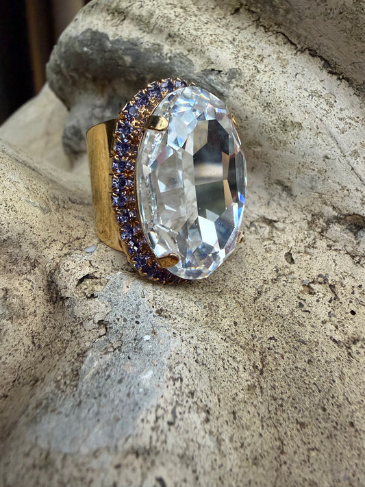WETSTONE: Clear with Tanzanite Trim Liz Taylor Ring