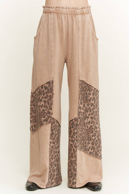 Mineral Washed Leopard Animal Patchwork Pants