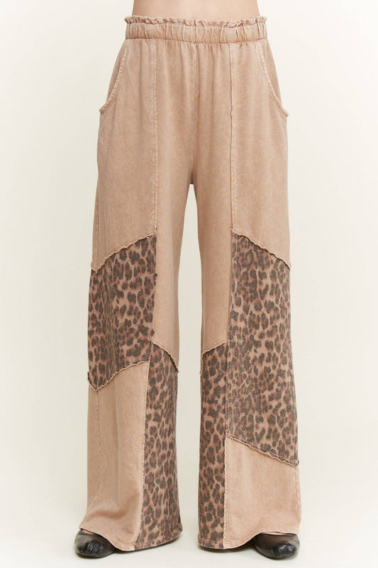 Mineral Washed Leopard Animal Patchwork Pants