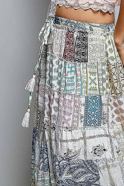 Assorted Print Boho Ruffle Wide Flare Skirt