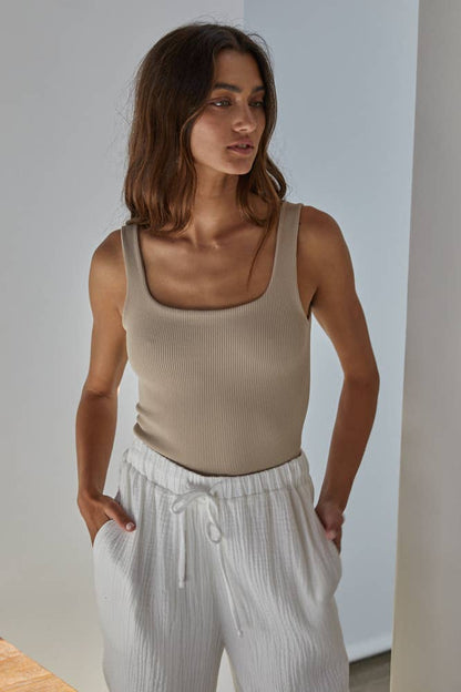 Seamless Ribbed Double Layered Square Bodysuit