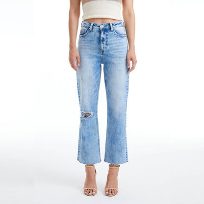 SUPER HIGH RISE STRAIGHT JEANS WITH RAW HEM