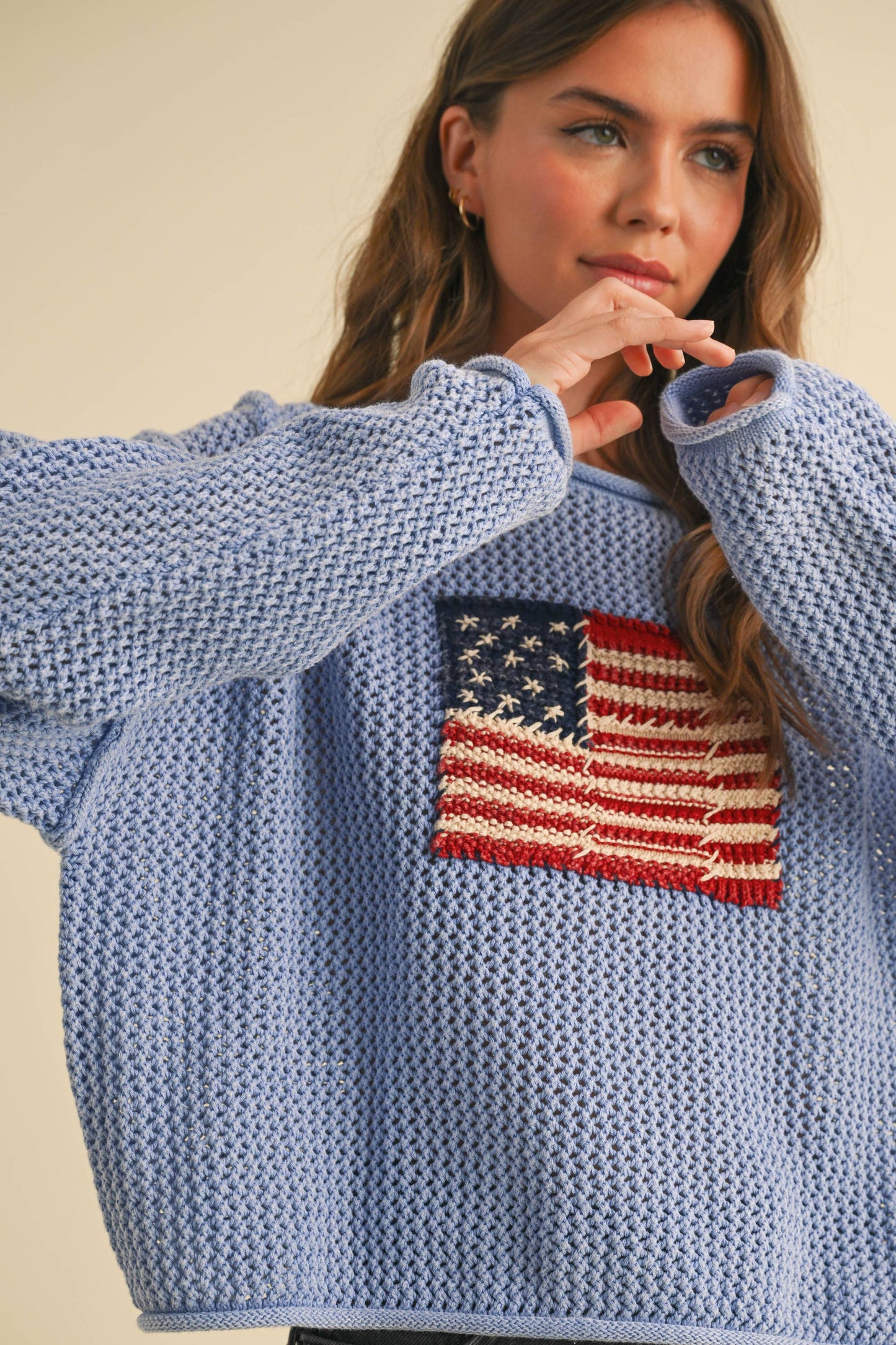 FLAG KNITTED CROCHET SWEATER TOP