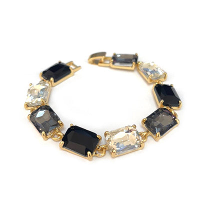 Emerald Cut Glass Crystal Linked Statement Bracelet