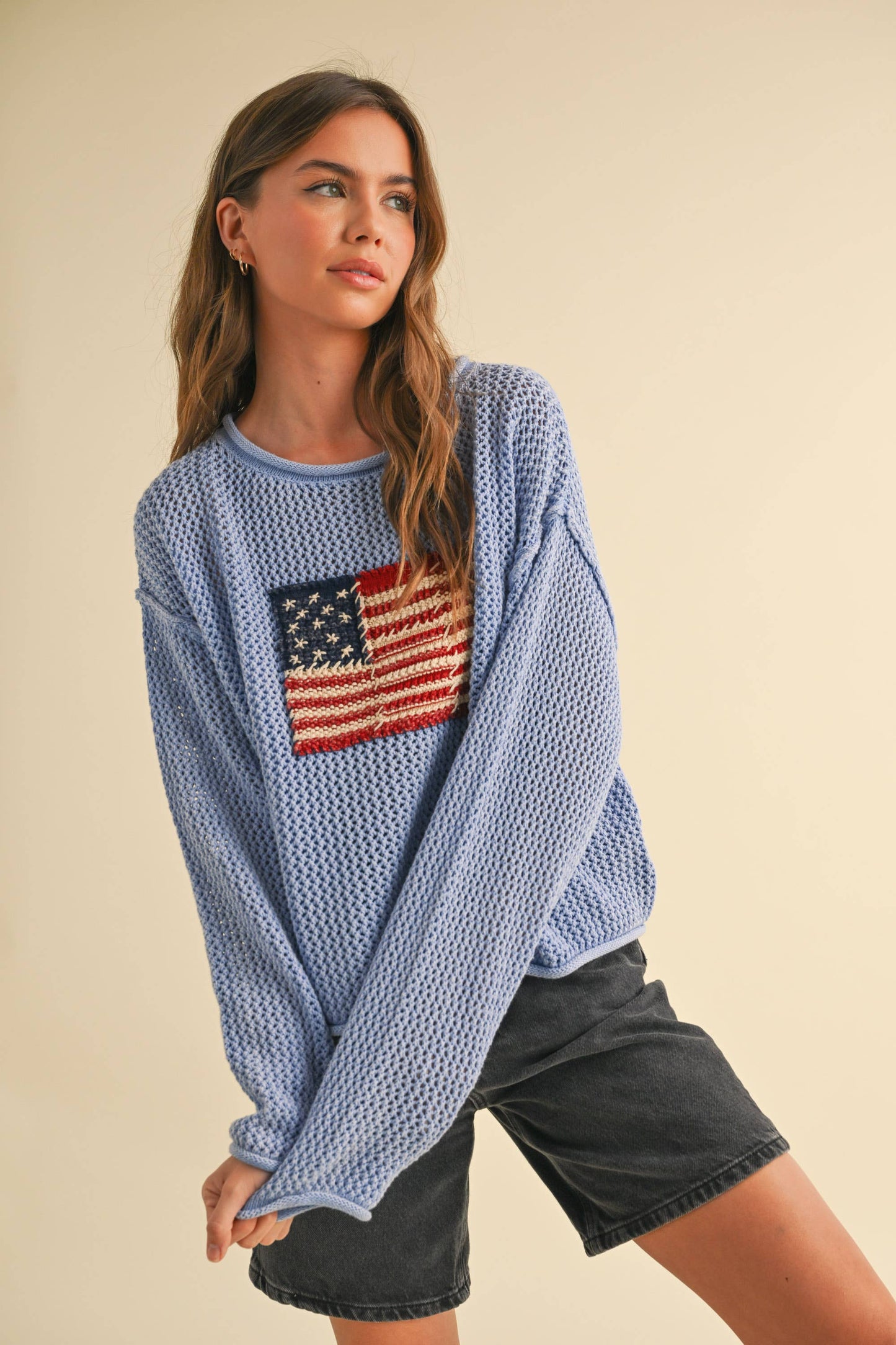 FLAG KNITTED CROCHET SWEATER TOP