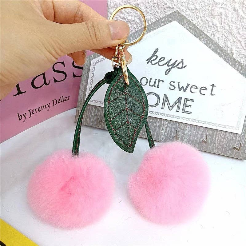 Fluffy Cherry Rabbit Fur Keychain
