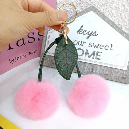 Fluffy Cherry Rabbit Fur Keychain