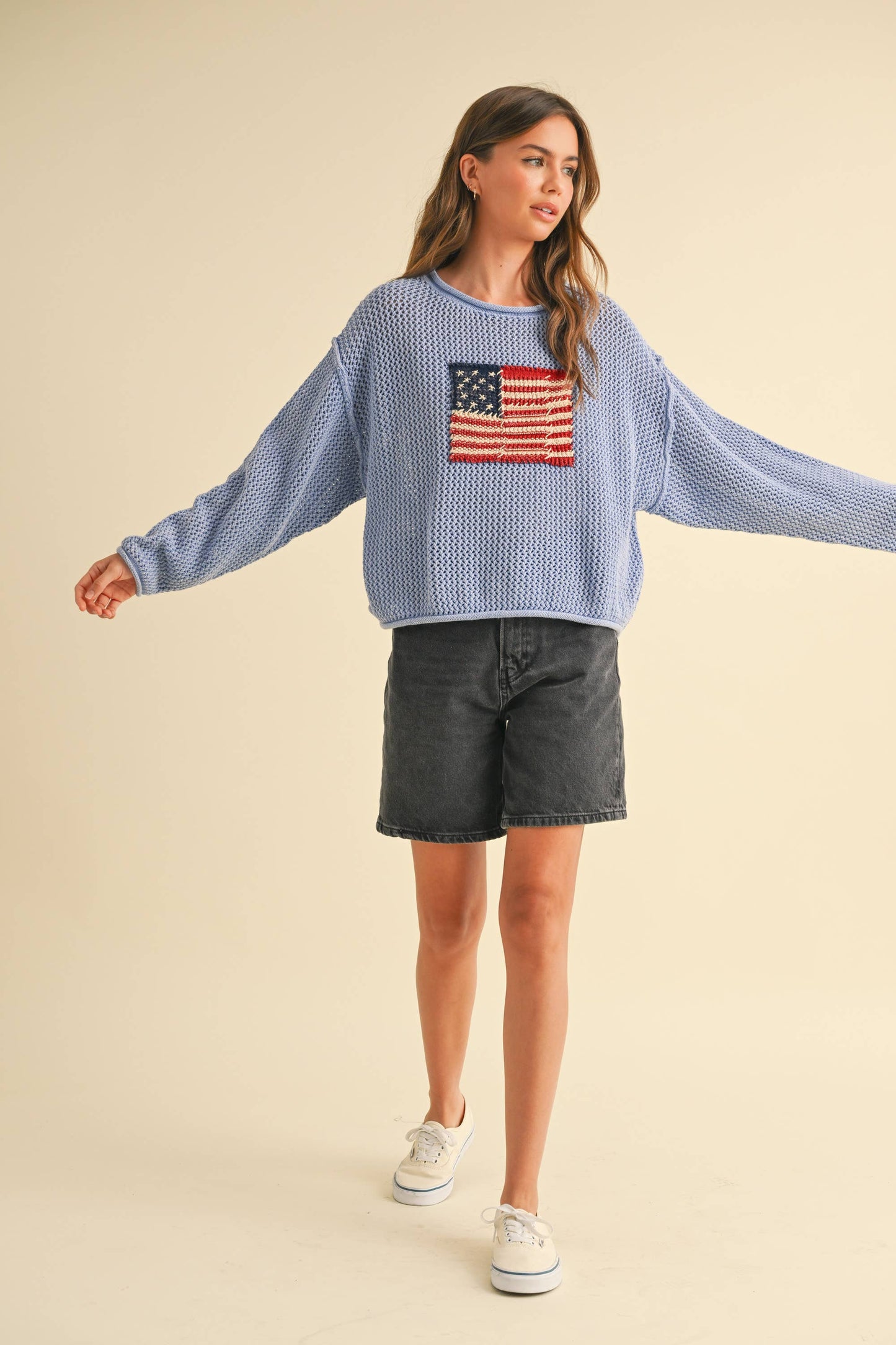 FLAG KNITTED CROCHET SWEATER TOP