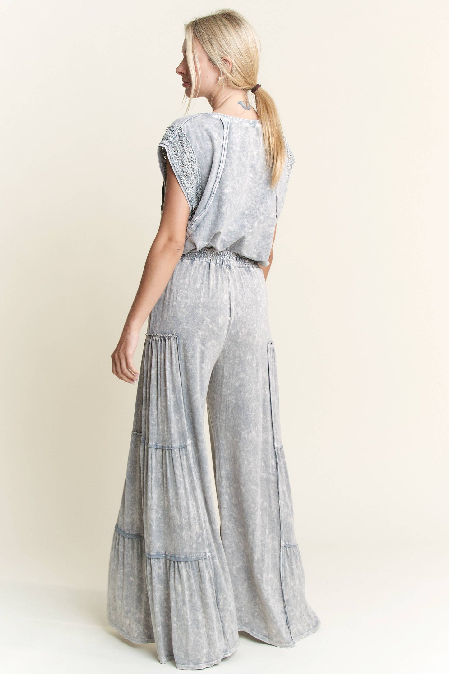 Mineral Washed Tiered Wide Leg Pants