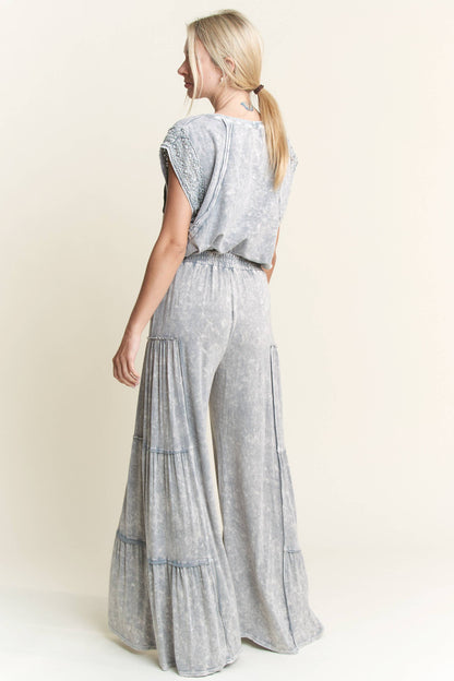 Mineral Washed Tiered Wide Leg Pants