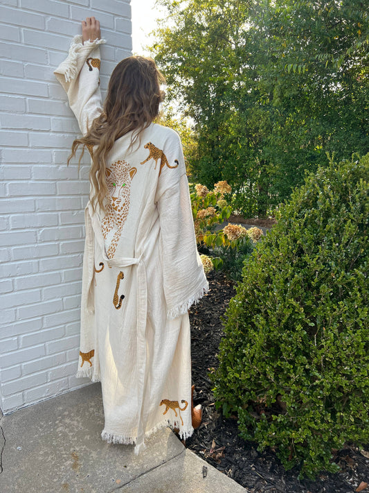 Tan Leopard Kaftan Robe