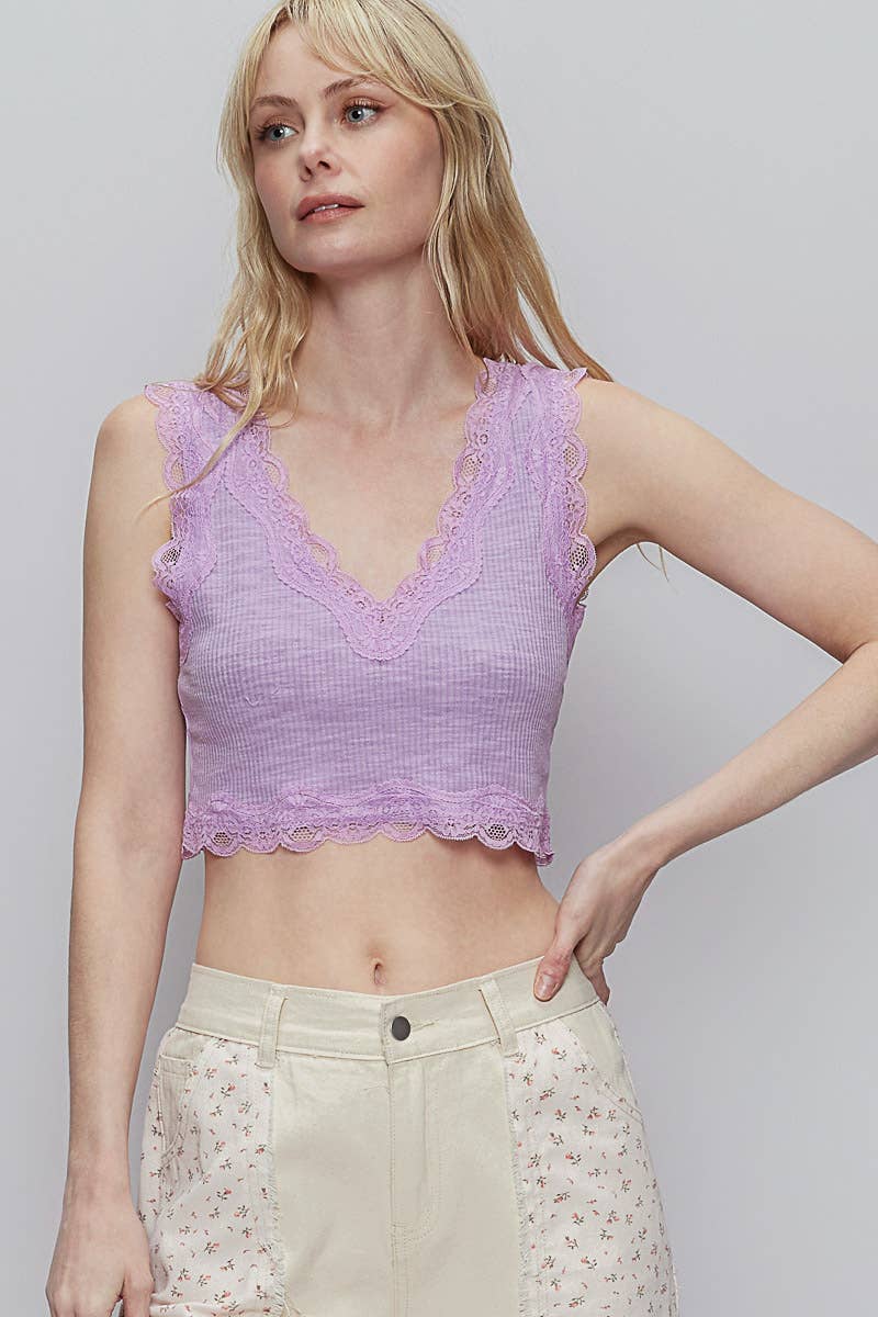 V-Neck Sleevless Lace Tank Top