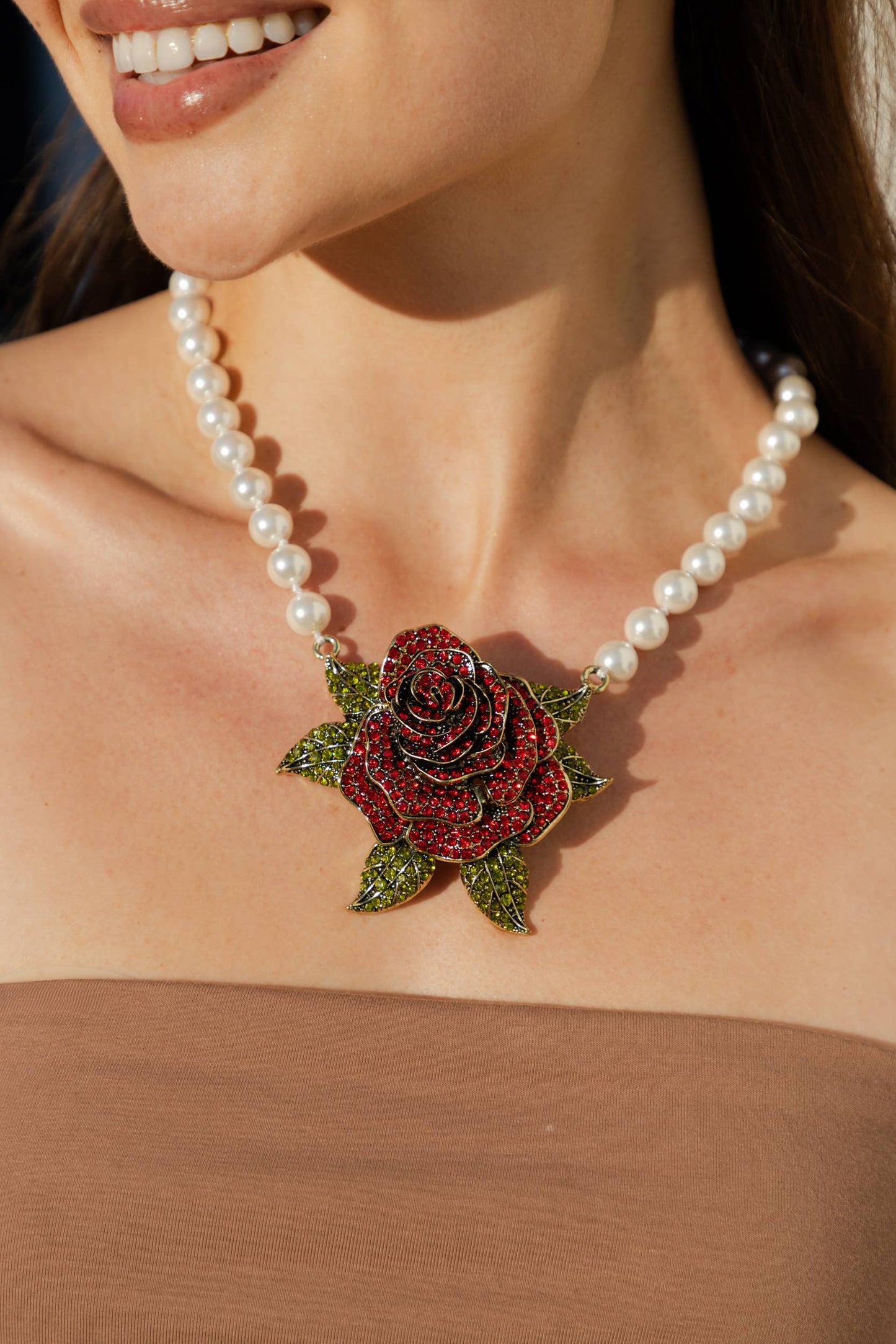 Rosy Red Flower Necklace
