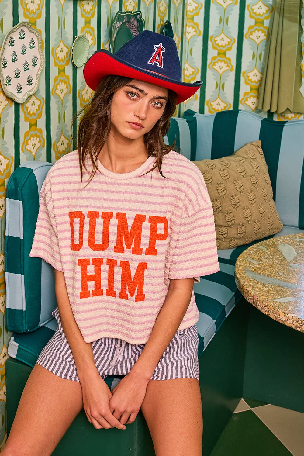 'DUMP HIM' Striped Boxy Crop Top