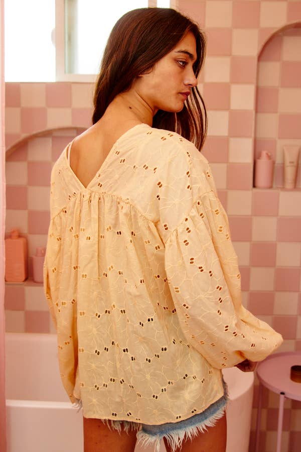 Puff Sleeve Eyelet Lace Babydoll Tunic Top