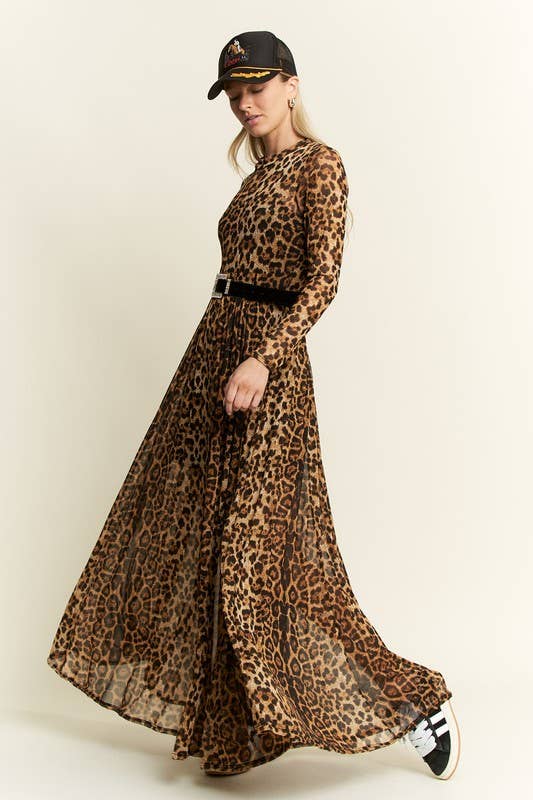 ANIMAL PRINT MESH MOCK DRESS
