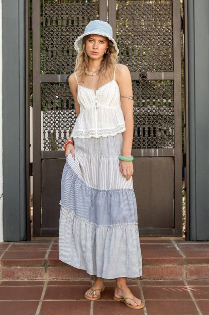 Multi Striped Contrast Maxi Skirt