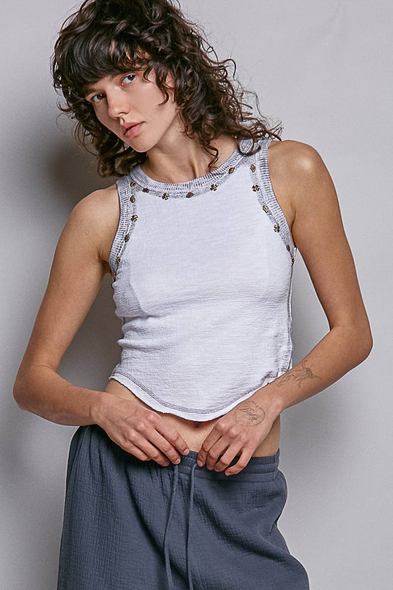 Round neck sleeveless stub textured knit top