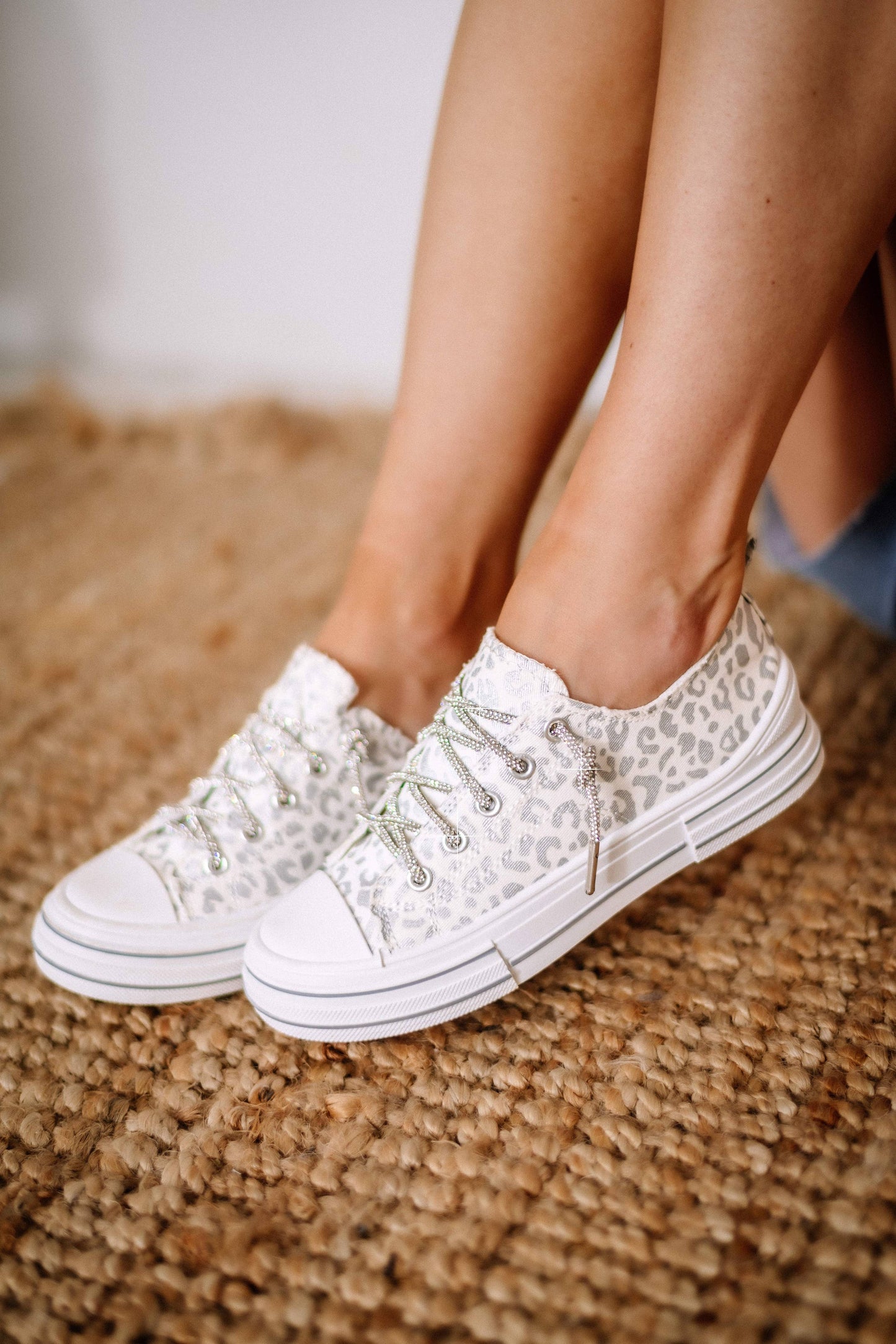 White and Leopard Rhinestone Slip-On Sneaker