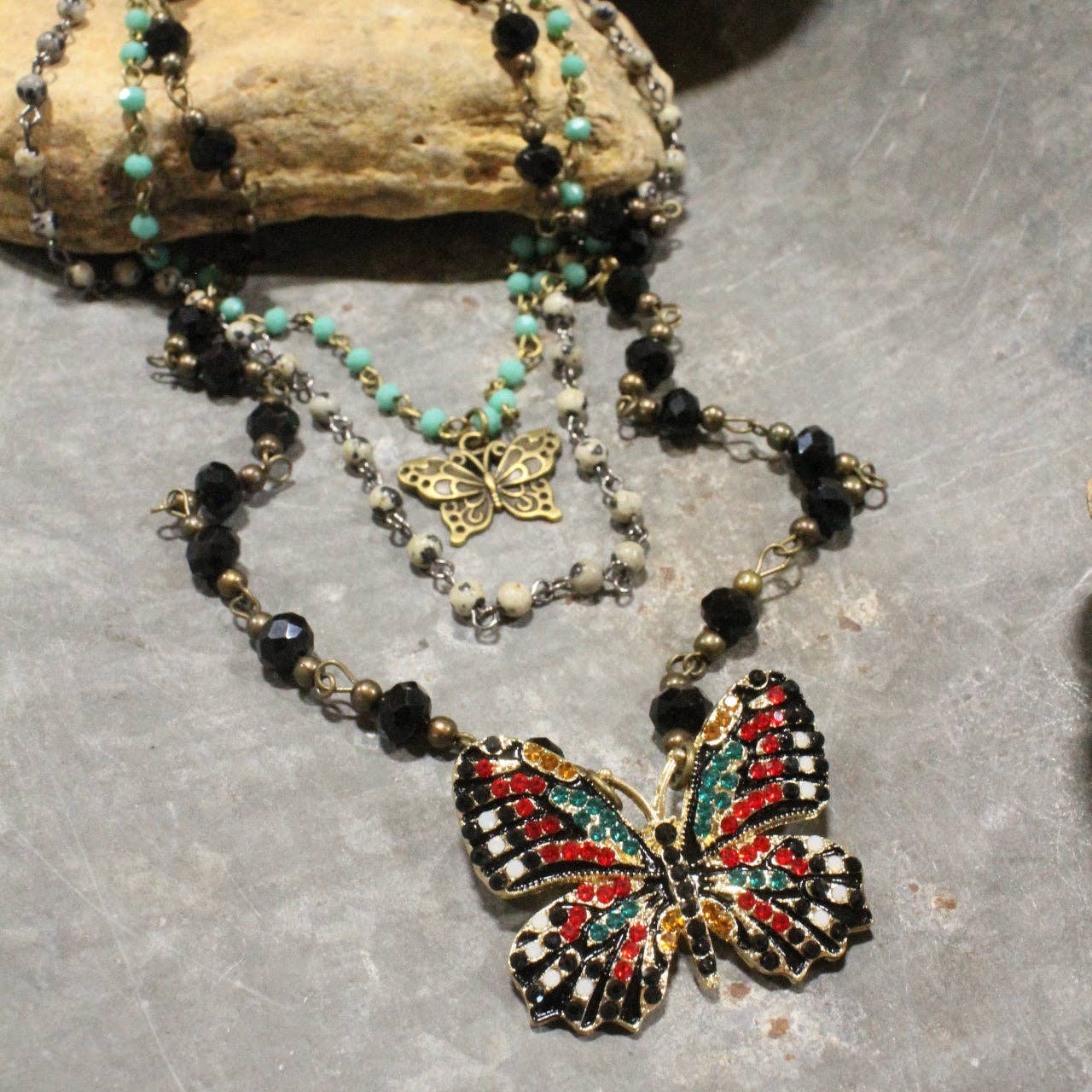 Black Butterfly Layered Necklace