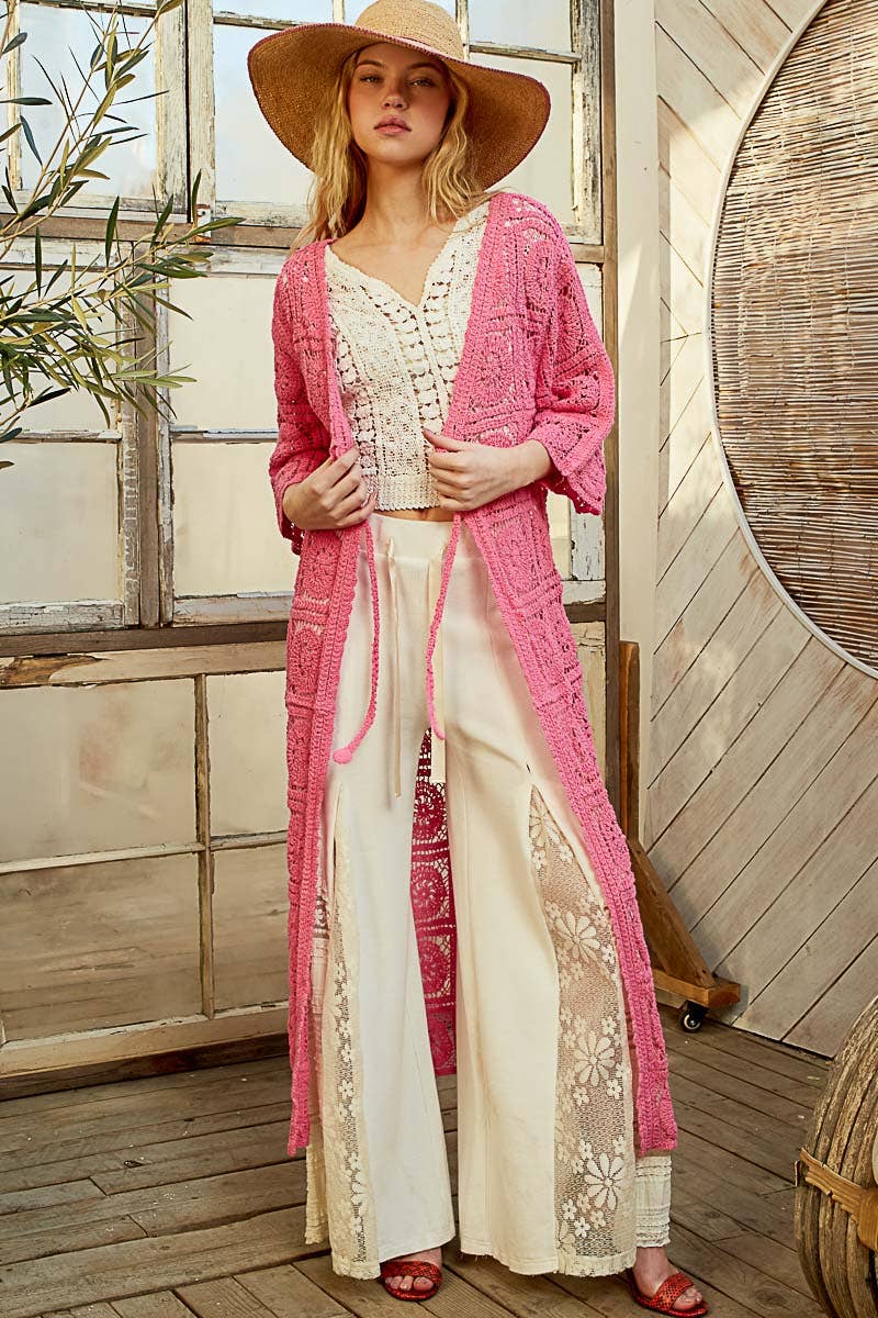 Long Sleeve Crochet Open Long Cardigan