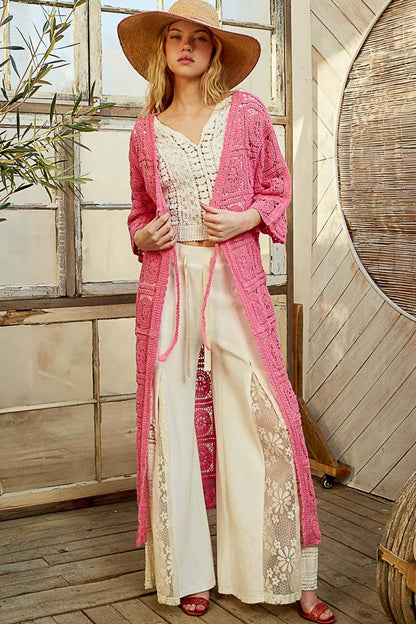 Long Sleeve Crochet Open Long Cardigan