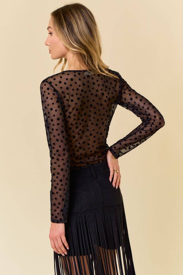 STAR FLOCKING SHEER MESH LAYERING TOP