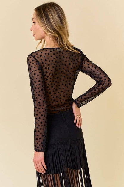 STAR FLOCKING SHEER MESH LAYERING TOP