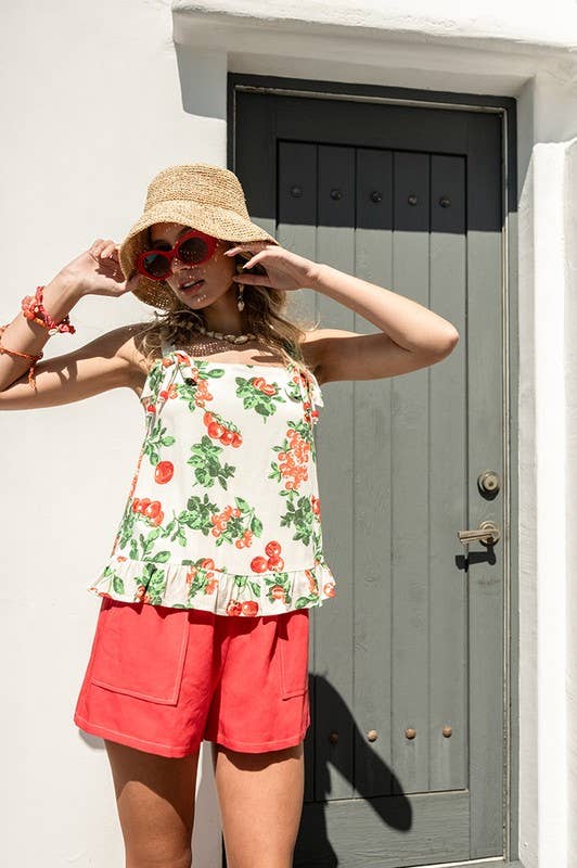 Tomato Printed Ruffle Top