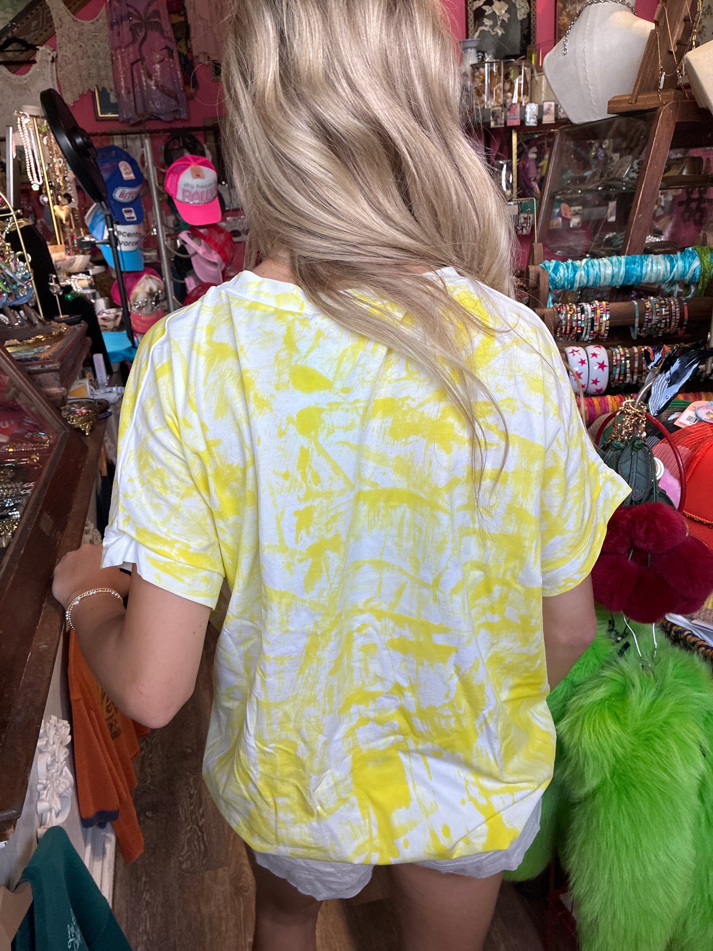 Heart Tie-Dye Cotton T-Shirt Yellow