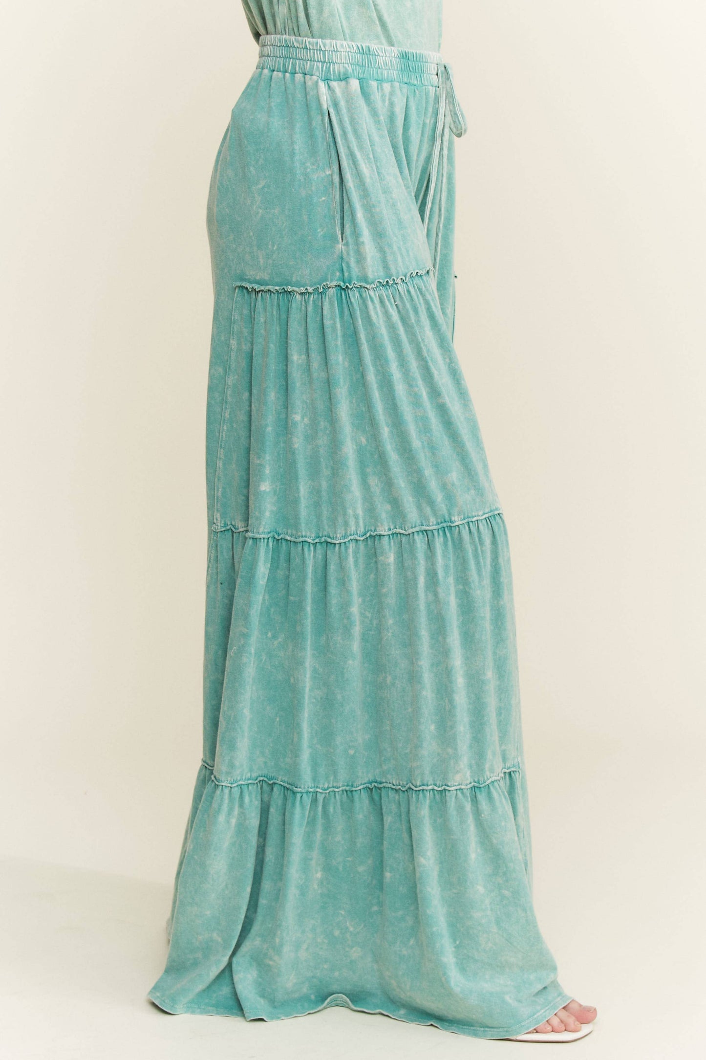 Mineral Washed Tiered Wide Leg Pants