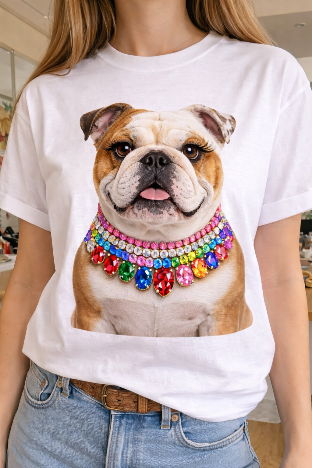 Jeweled Collar Bulldog White  Crew