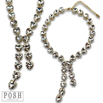 Rhinestone heart lariat necklace - LC