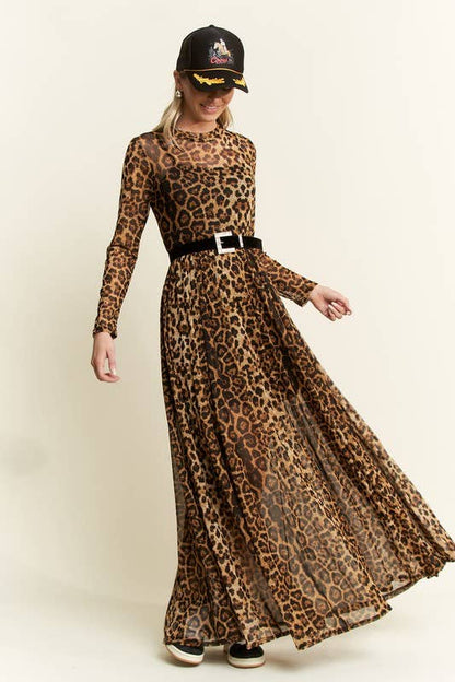 ANIMAL PRINT MESH MOCK DRESS