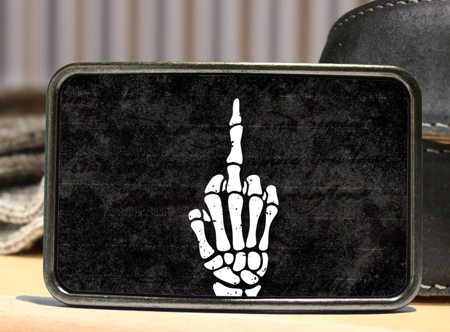 Middle Finger Skeleton Belt Buckle