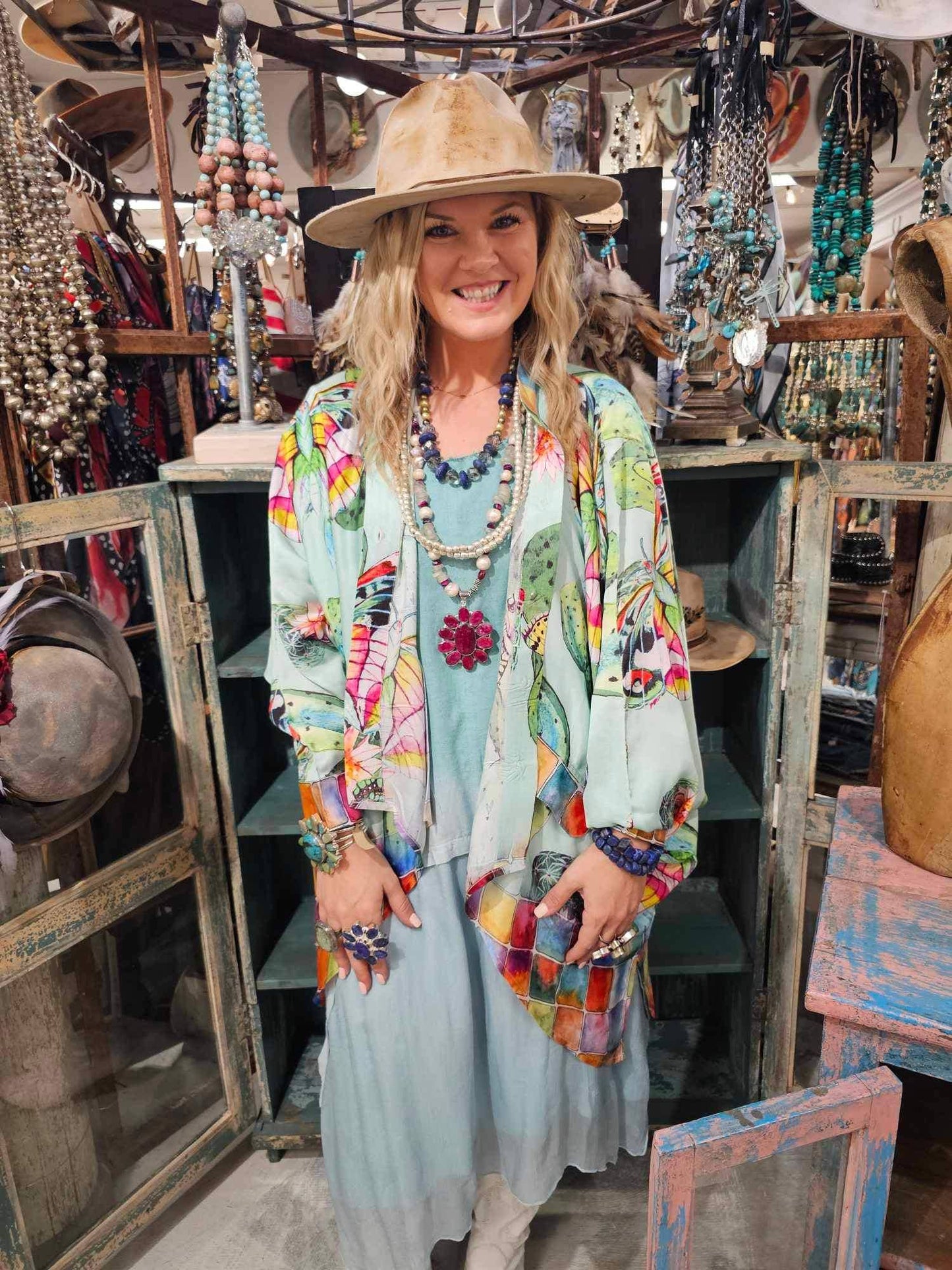Cactus Butterfly Satin Kimono