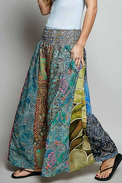 One-of-a-Kind Smocked Waist Printed Wide Leg Pants