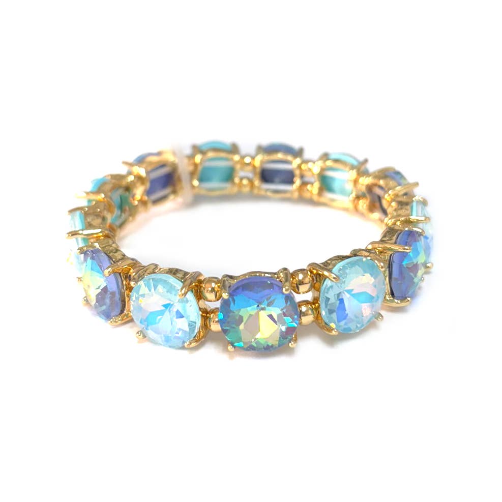 12MM Round Cut Glass Crystal Linked Stretch Bracelet